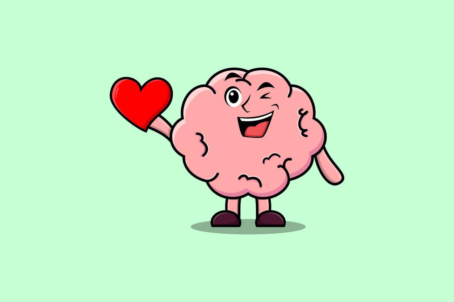 Cute cartoon Brain character holding big red heart vector