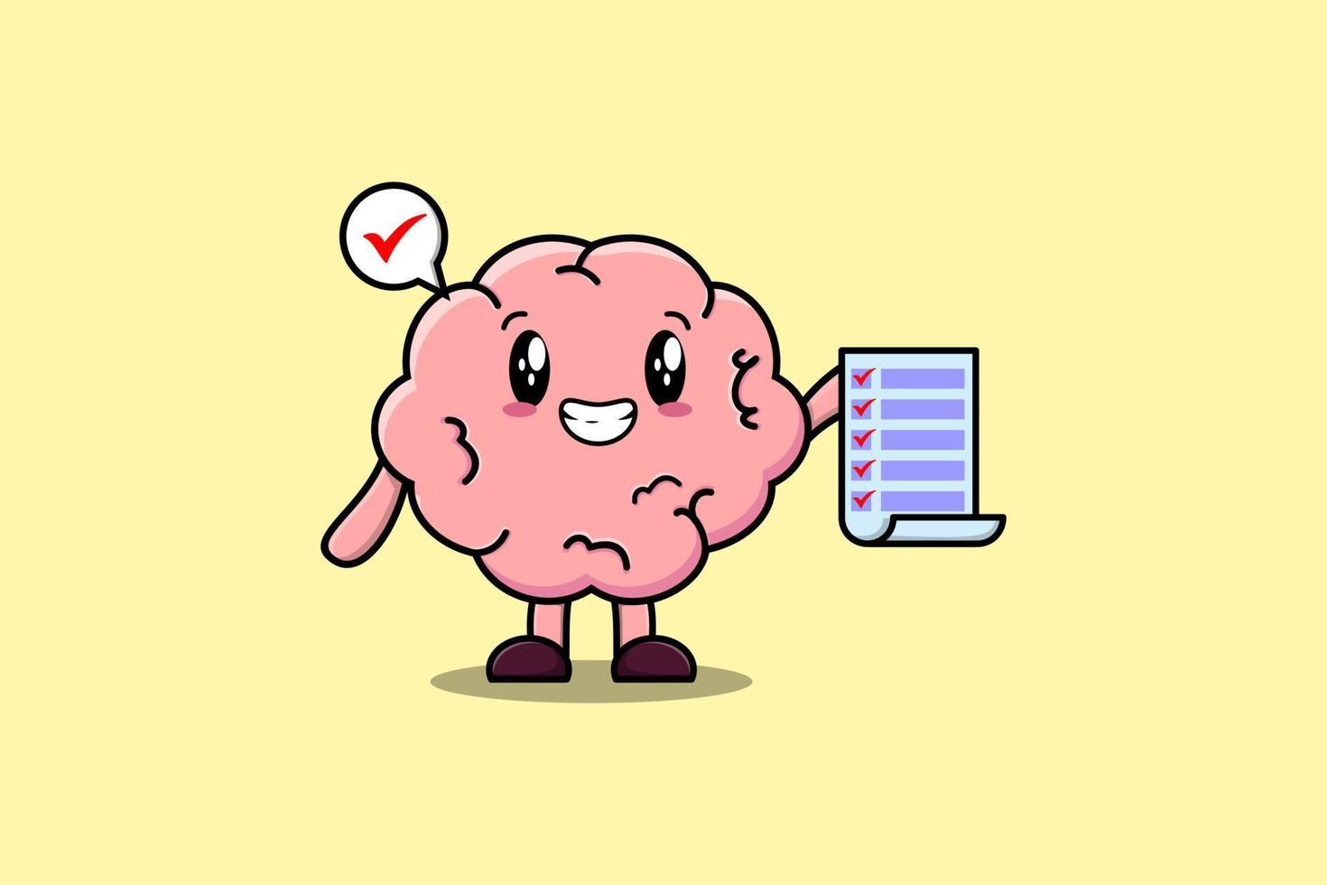 nota de lista de control de retención de personaje de cerebro de dibujos animados lindo vector