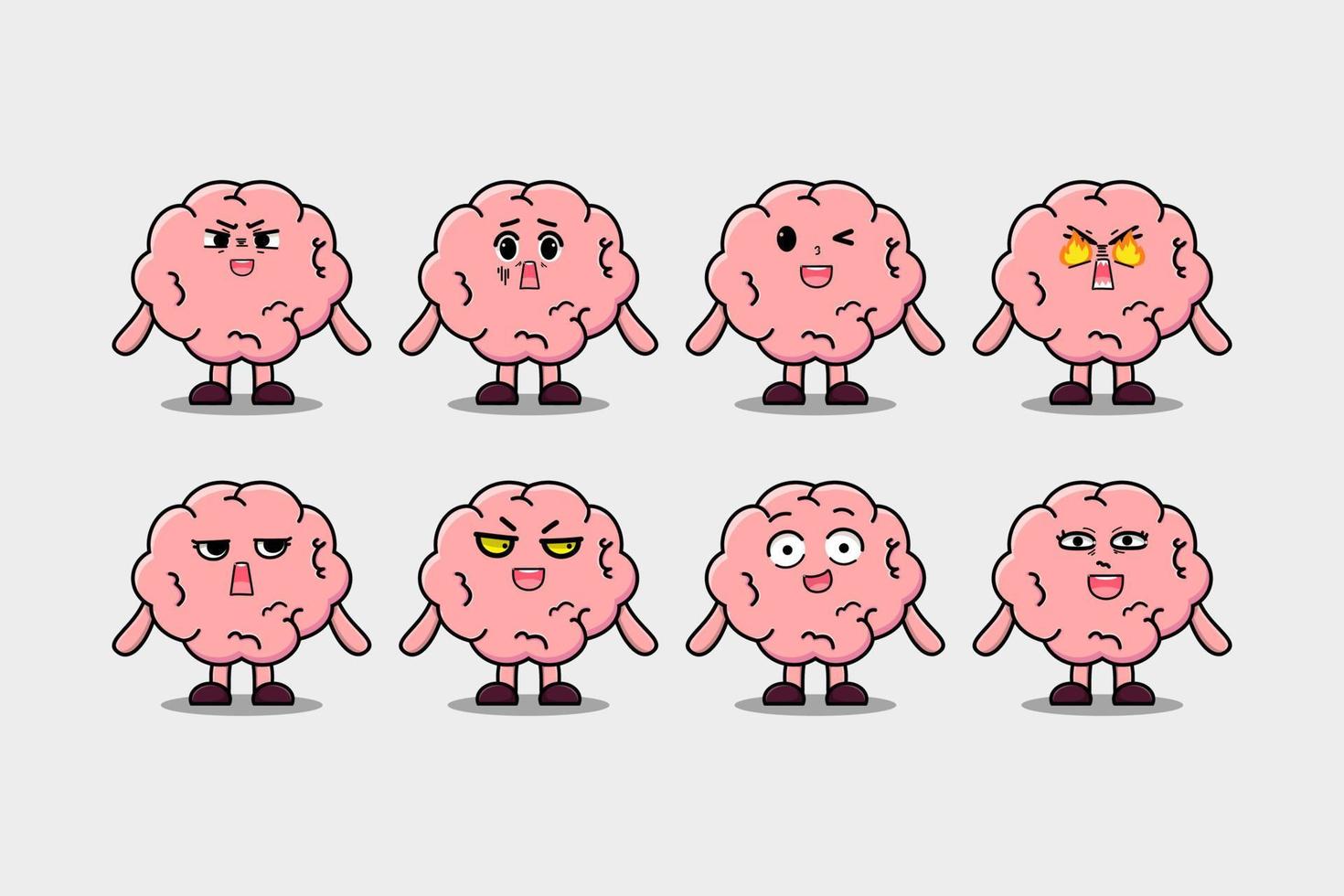 Set kawaii Brain cartoon character expression vector