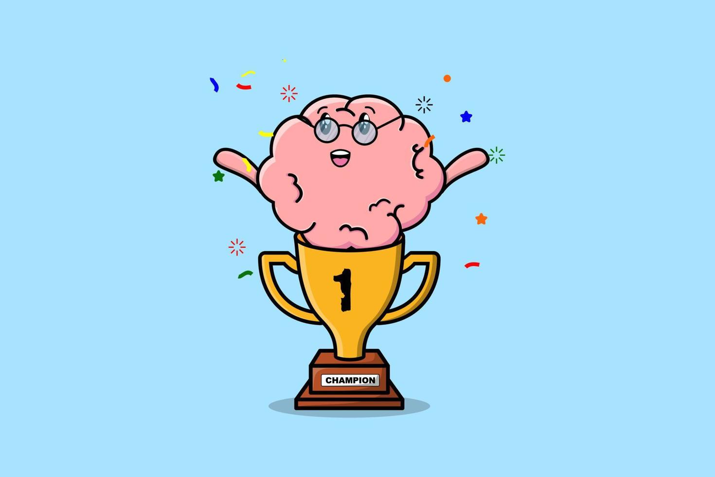 Cute cartoon Brain character in trophy vector