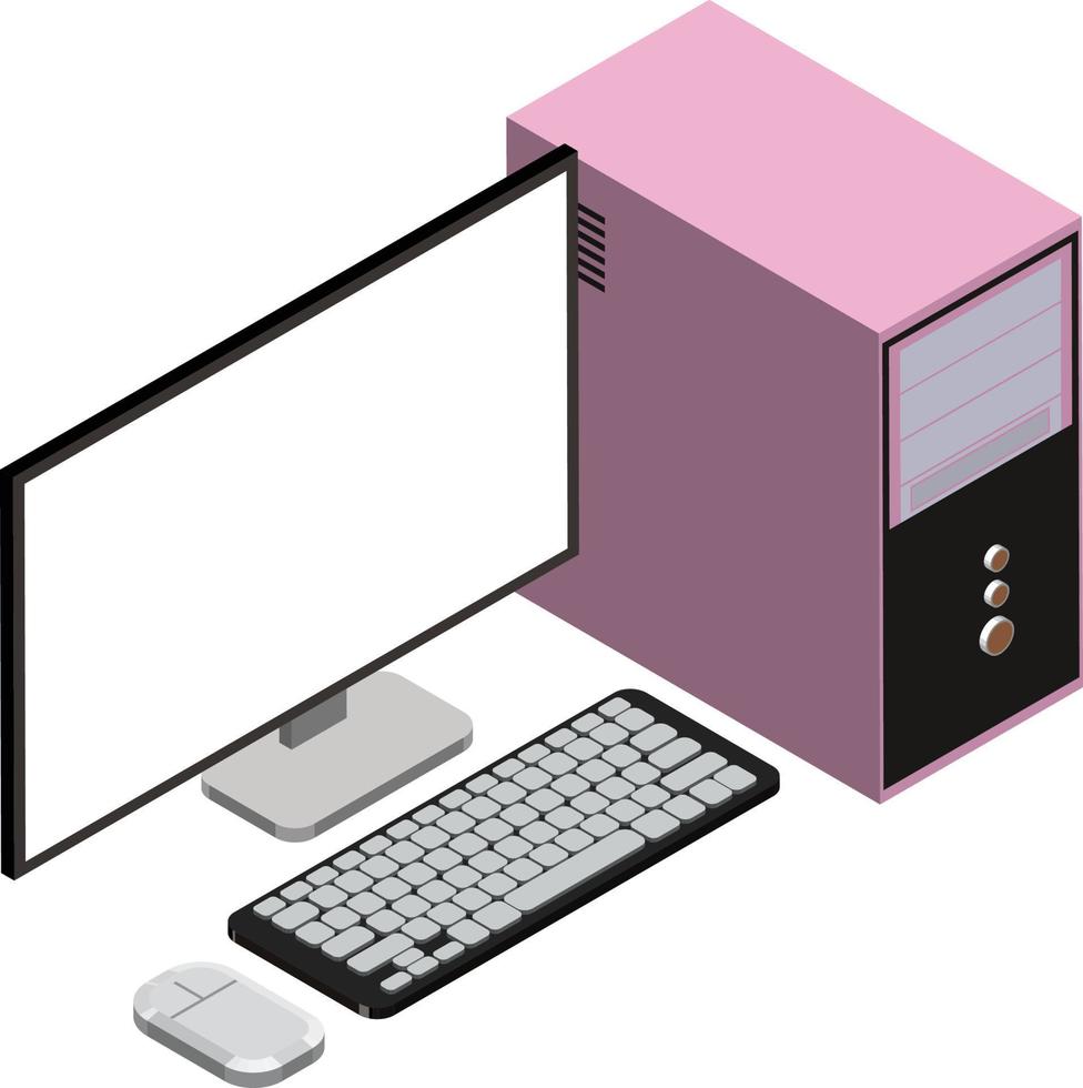 desktop computer illustration in 3D isometric style vector