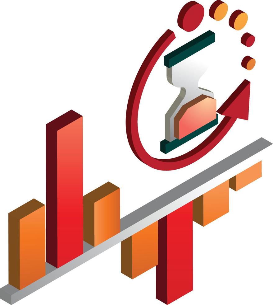 Stock chart and hourglass illustration in 3D isometric style vector