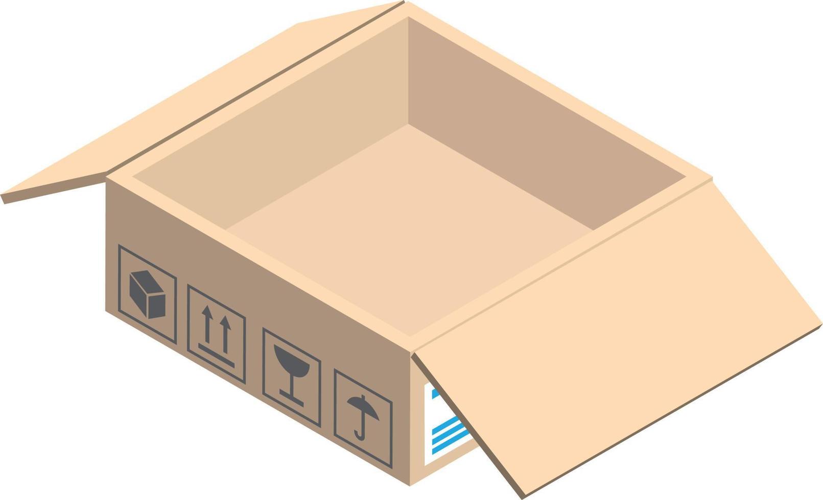 open parcel box illustration in 3D isometric style vector