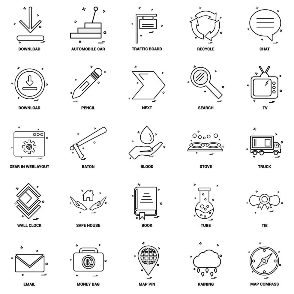 25 conjunto de iconos de línea de mezcla de concepto de negocio vector