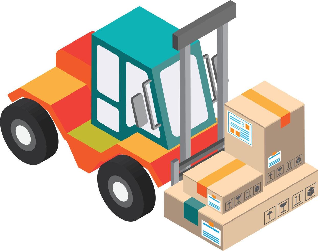 forklift machine illustration in 3D isometric style vector