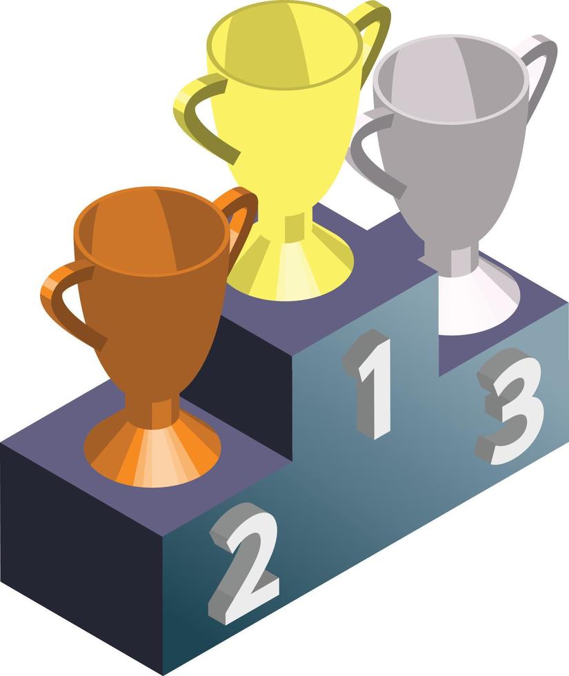 Awards podium and trophies illustration in 3D isometric style vector