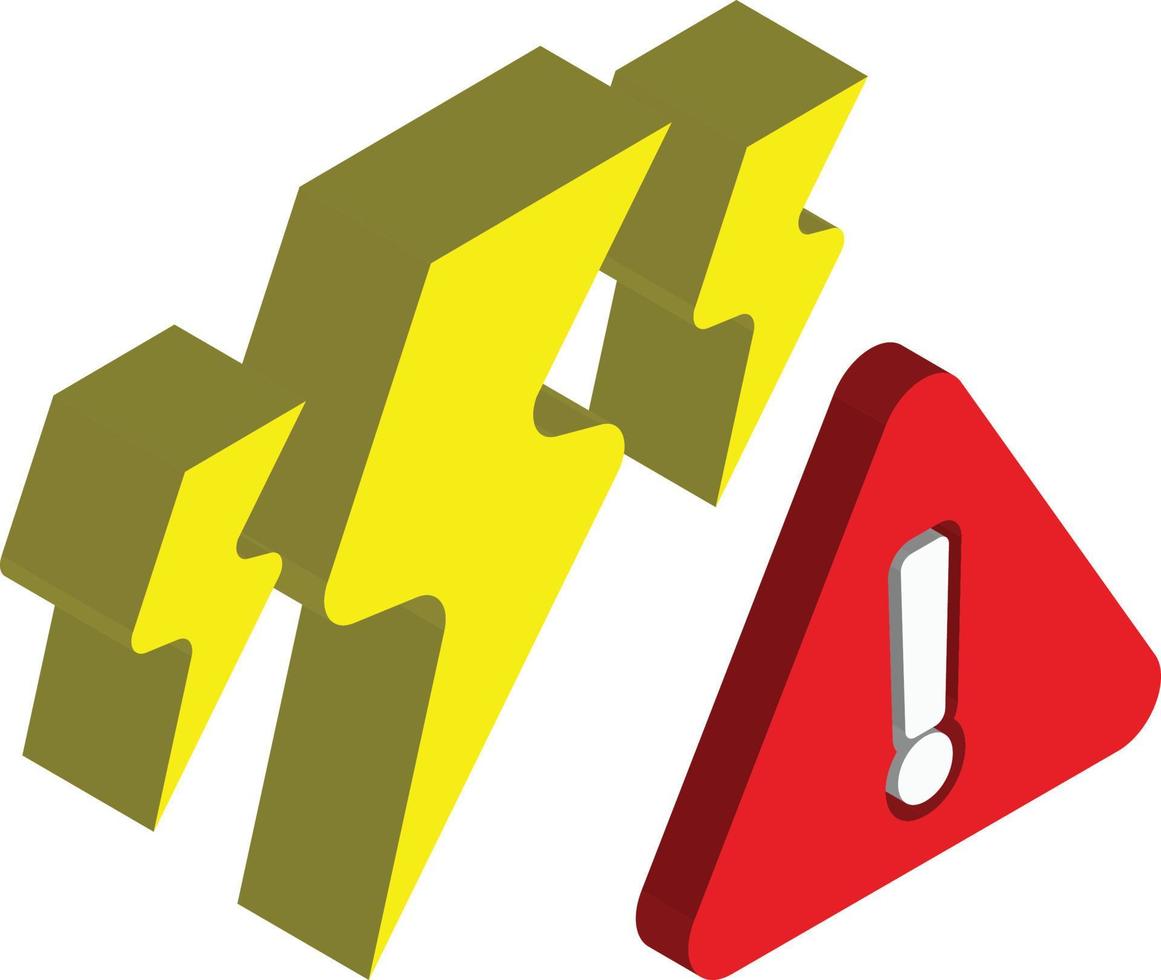 lightning warning sign illustration in 3D isometric style vector