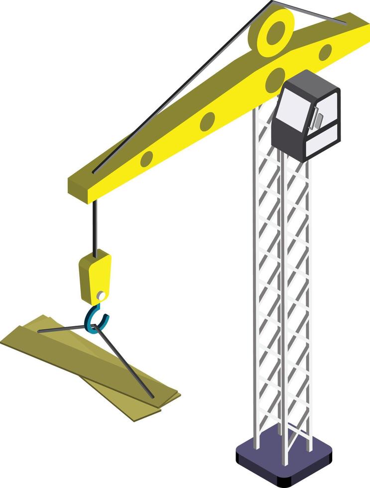 construction crane illustration in 3D isometric style vector