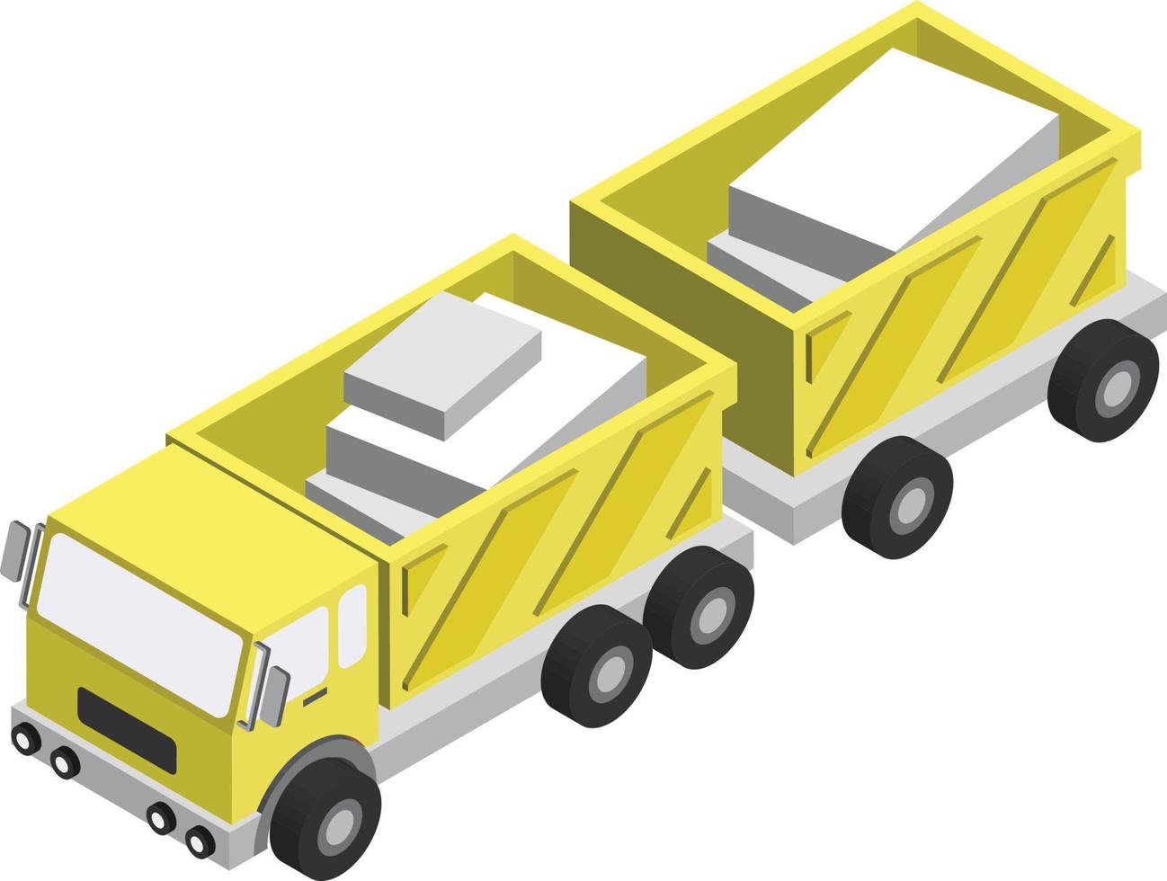 Yellow truck trailer illustration in 3D isometric style vector