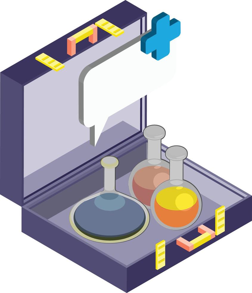 ilustración de bolsa y hospital en estilo isométrico 3d vector