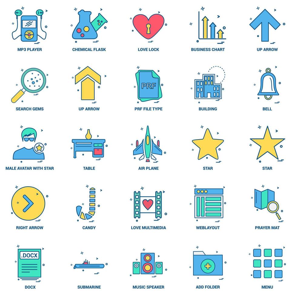 25 conjunto de iconos de color plano de mezcla de concepto de negocio vector