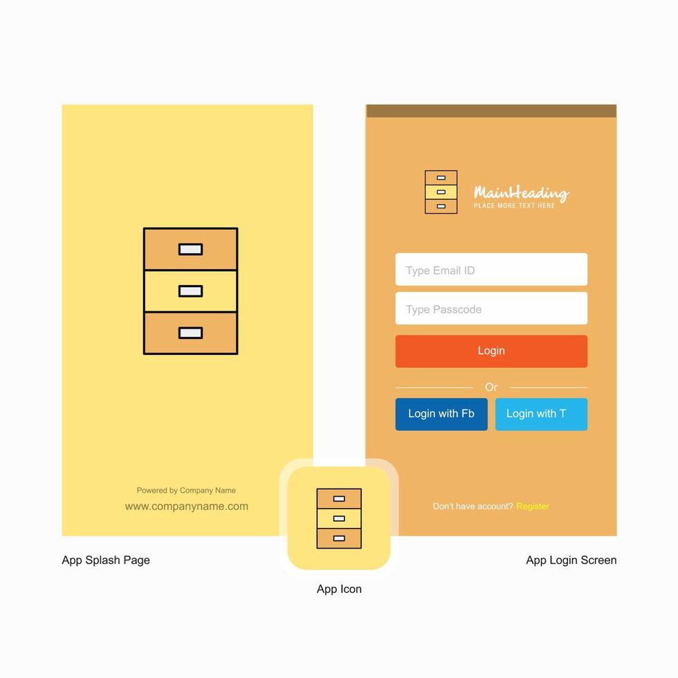 Company Cupboard Splash Screen and Login Page design with Logo template Mobile Online Business Template vector