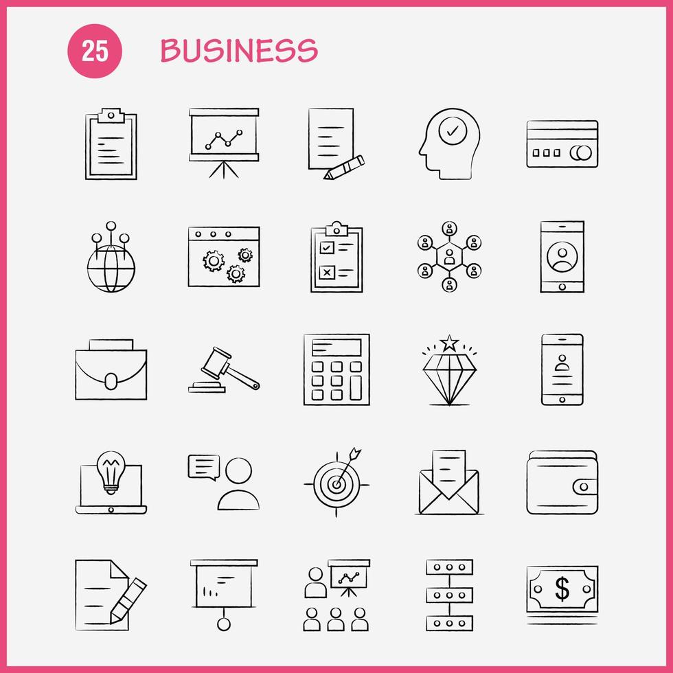 Business Hand Drawn Icon for Web Print and Mobile UXUI Kit Such as Business Dollar Money Buy Business Chat Sand Message Pictogram Pack Vector