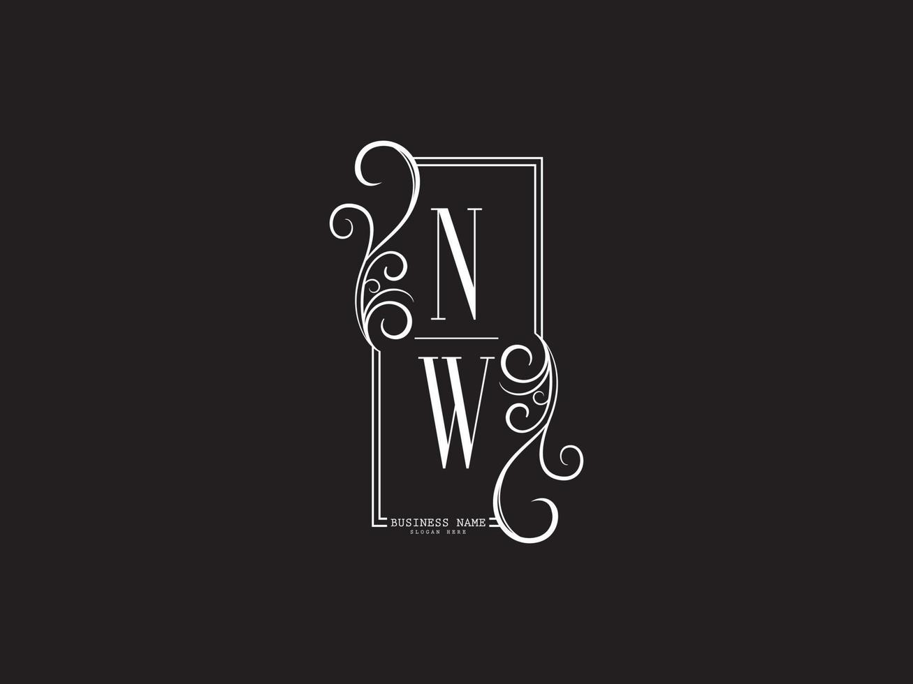 hermoso logotipo de lujo nw, nuevo diseño de logotipo de letra blanca negra nw wn vector