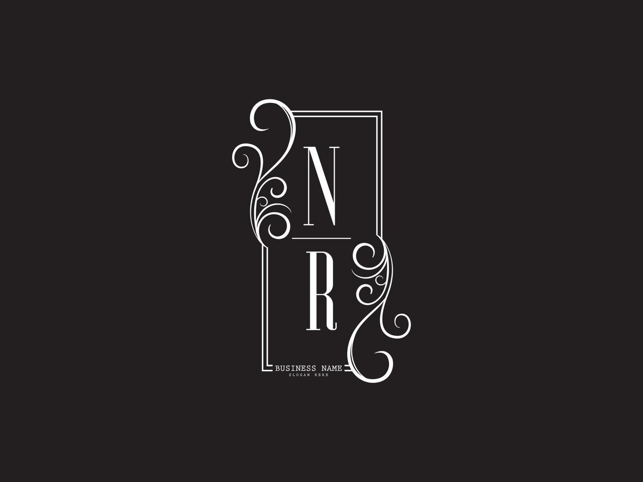 hermoso logotipo de lujo nr, nuevo diseño de logotipo de letra blanca negra nr rn vector