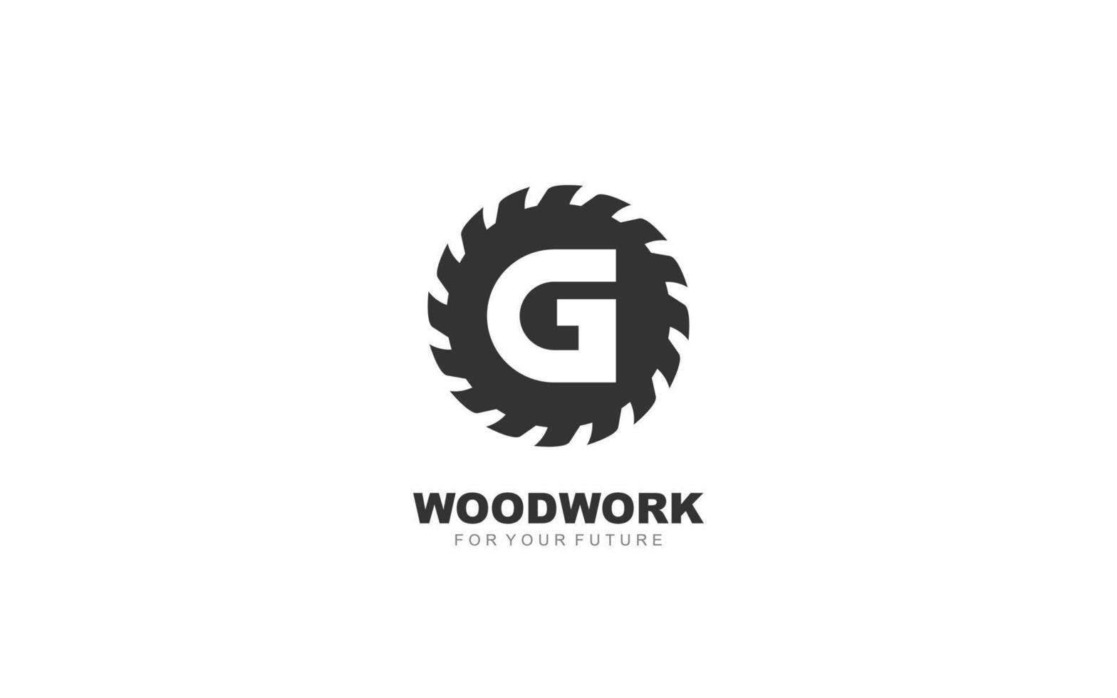 vector de aserradero de logotipo g para empresa de carpintería. ilustración de vector de plantilla de carpintería de letra inicial para su marca.