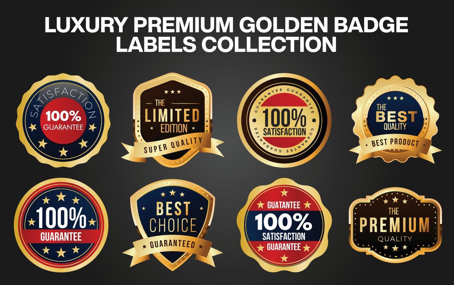 Luxury premium golden badge labels collection, vector illustration