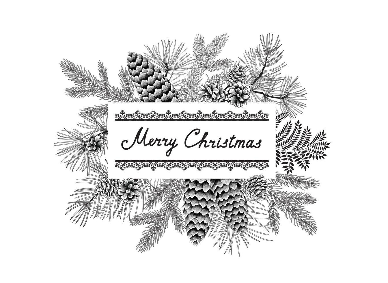 tarjeta de felicitación navideña. Letras manuscritas feliz navidad. fondo floral de invierno de vacaciones de noel en estilo retro de grabado. vector