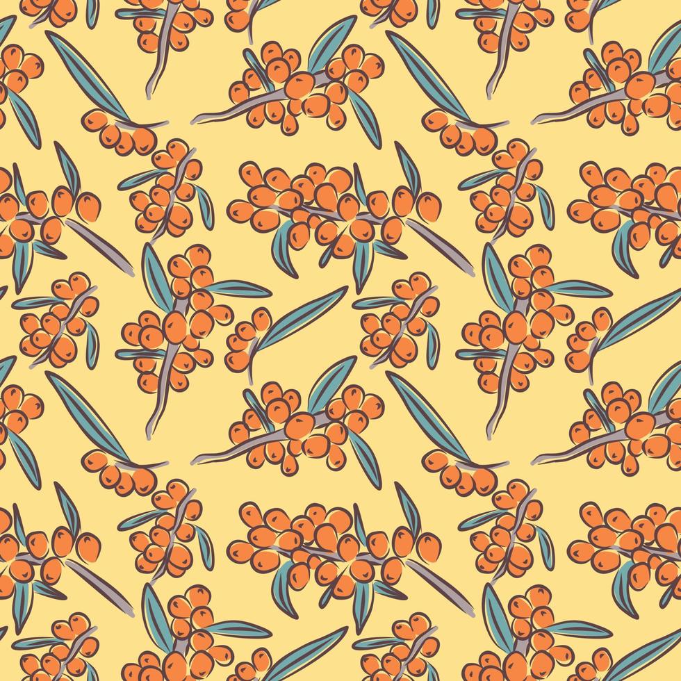 Natural organic sea buckthorn seamless pattern vector illustration sketch