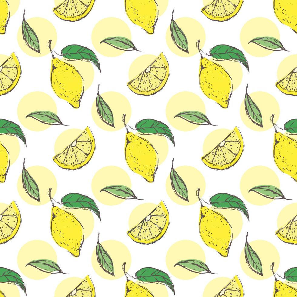 Tropical vector seamless pattern with yellow slices lemons. Vector summer bright print for fabric, wallpaper and decor.