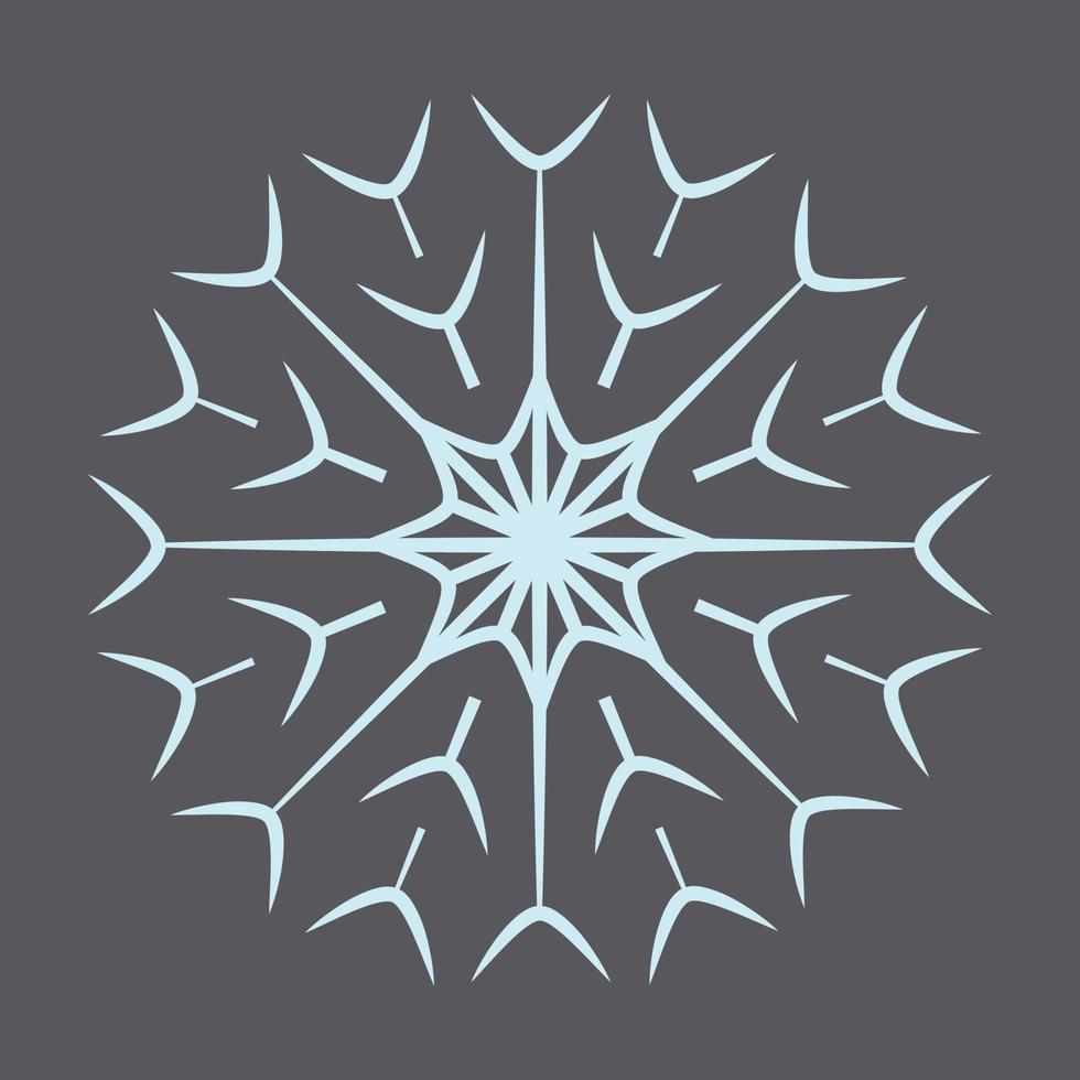The outline image of an abstract openwork snowflake on a gray background in a trendy blue tint. vector