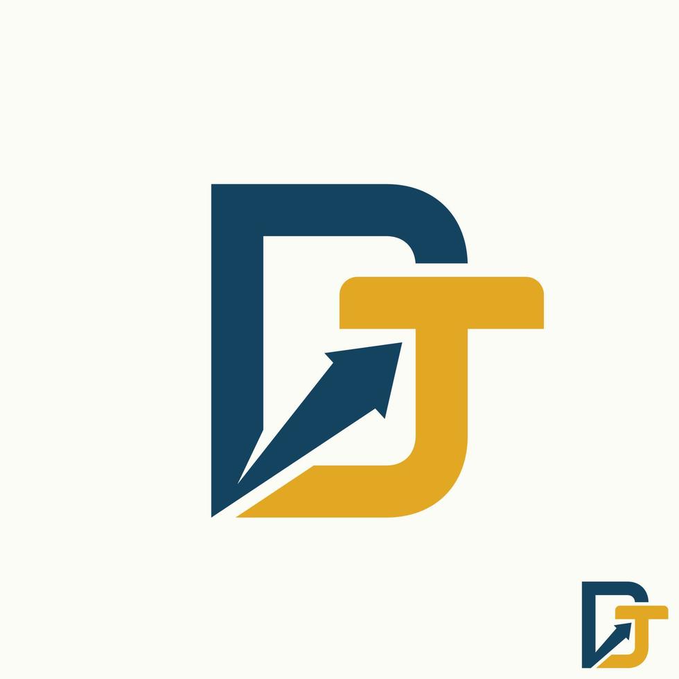 Simple and unique letter or word DT sans serif cut font with arrow up image graphic icon logo design abstract concept vector stock. Can be used as symbol related to initial or trading