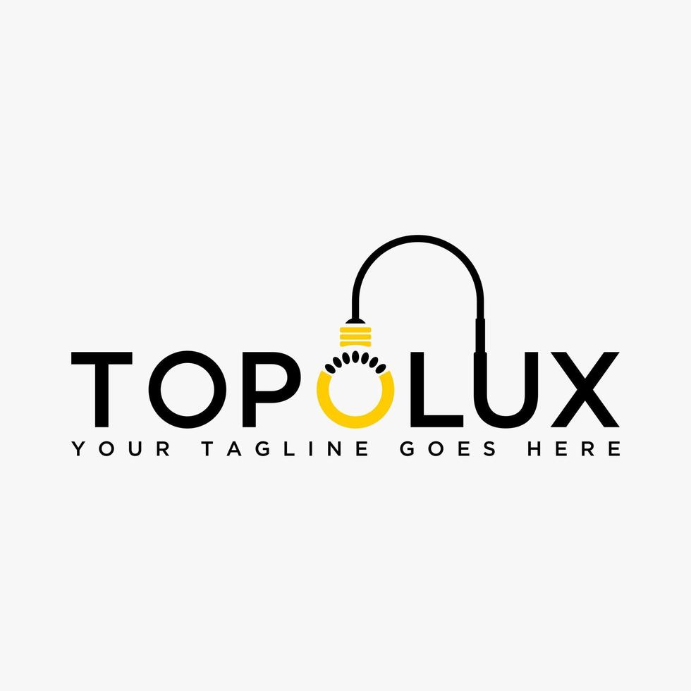 Simple and unique light lamp bulb on letter or word TOP LUX font image graphic icon logo design abstract concept vector stock. Can be used as symbol related to interior or lighting