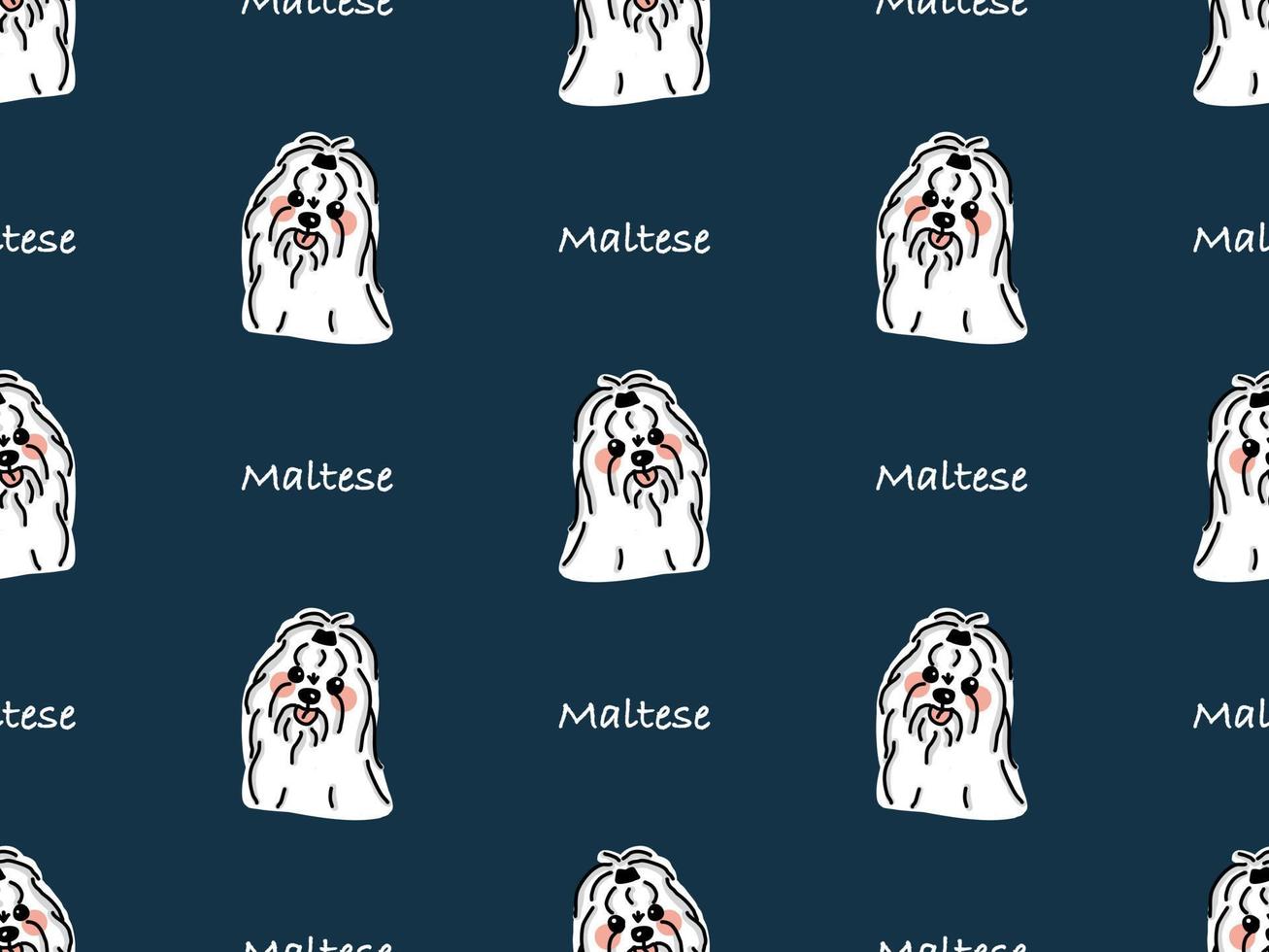Maltese cartoon character seamless pattern on blue background vector