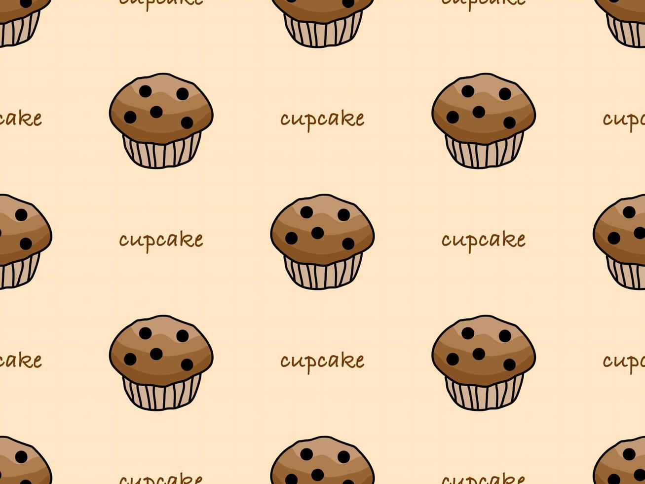 Cupcake cartoon character seamless pattern on cream background vector