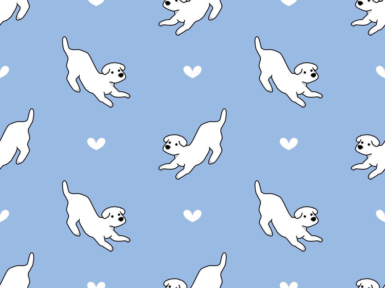 Dog cartoon character seamless pattern on blue background vector