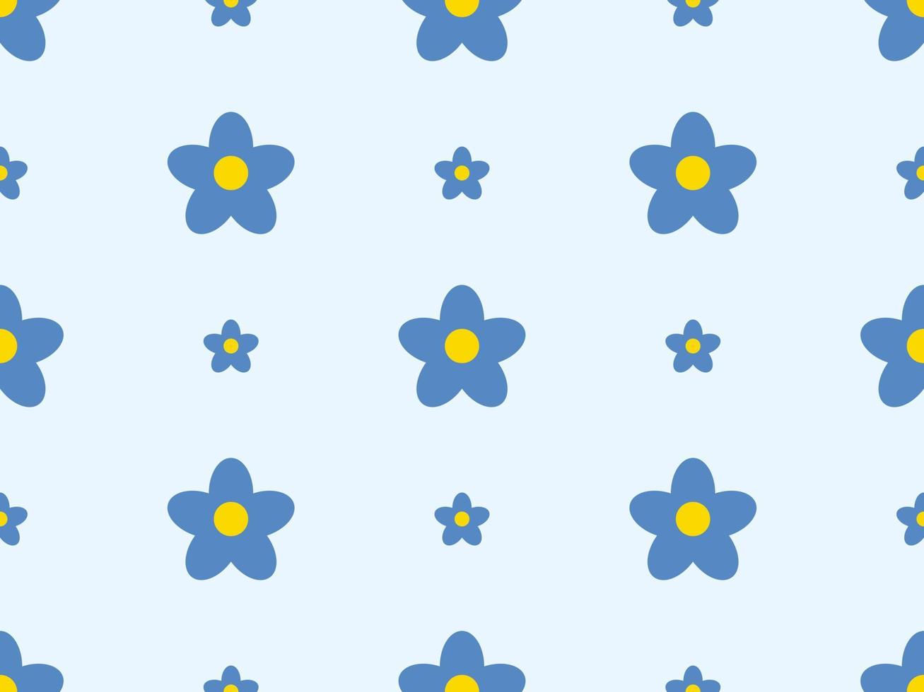 personaje de dibujos animados de flores de patrones sin fisuras sobre fondo azul vector
