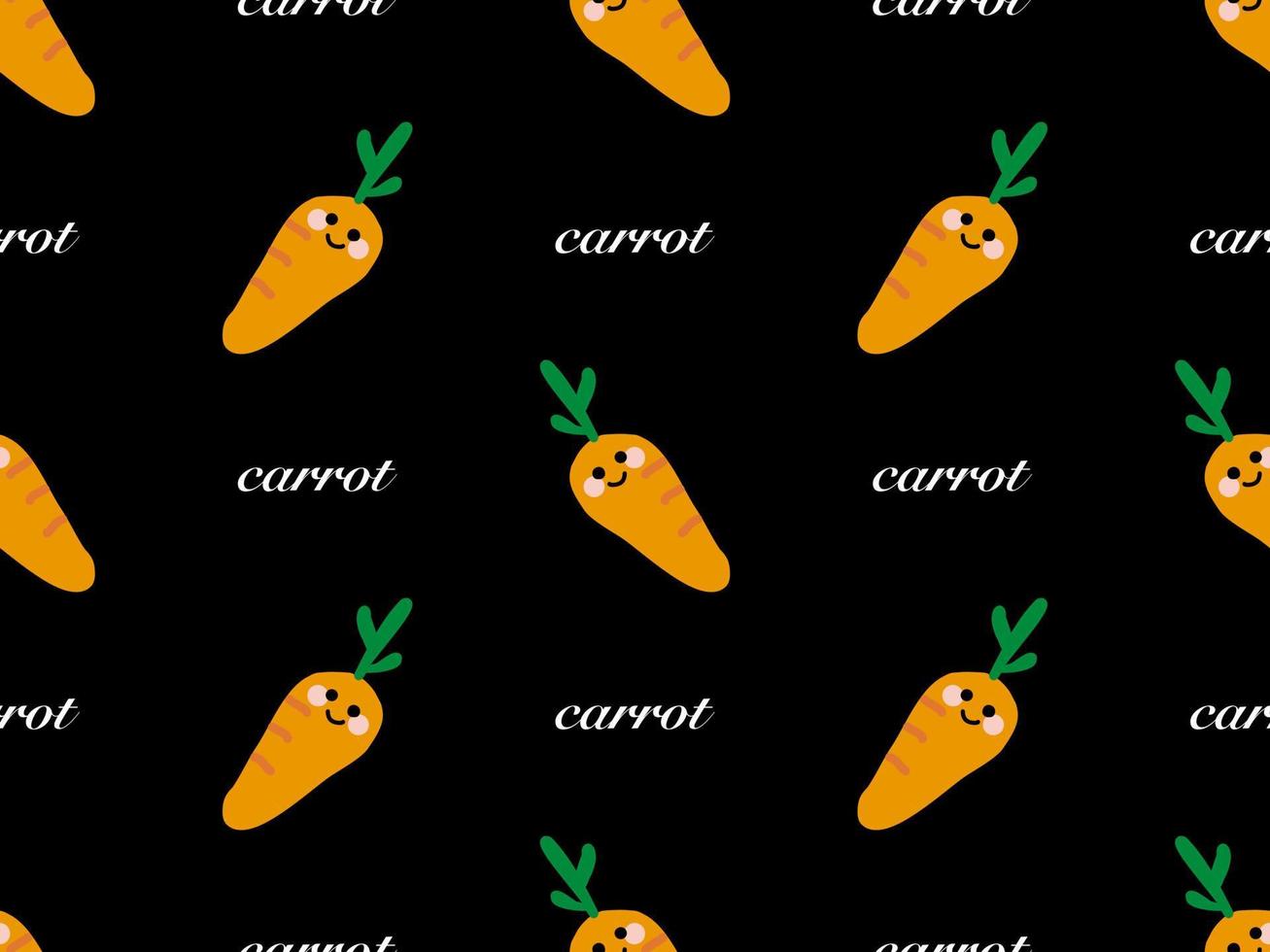 Carrot cartoon character seamless pattern on black background vector