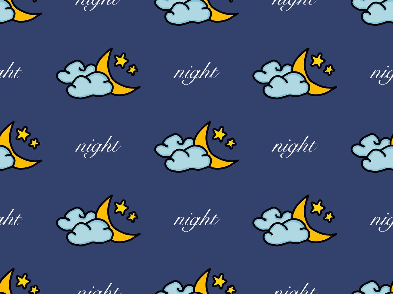 Night cartoon character seamless pattern on blue background vector