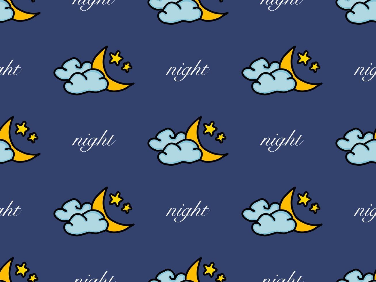 Night cartoon character seamless pattern on blue background vector