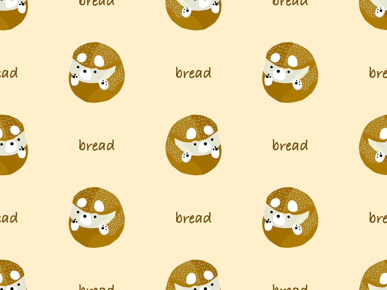 Bread cartoon character seamless pattern on cream background vector