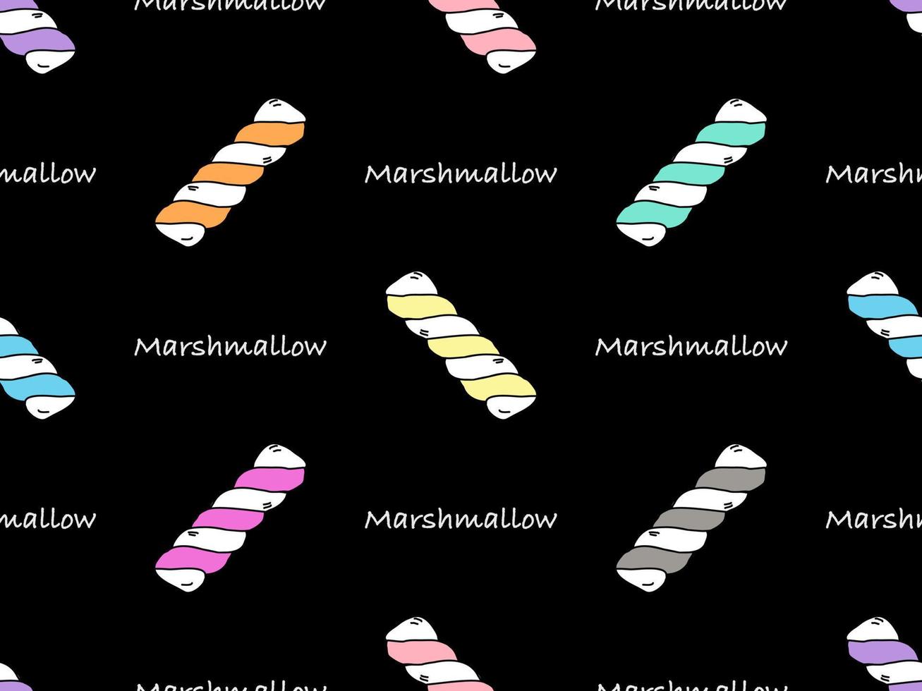 Marshmallow cartoon character seamless pattern on black background vector