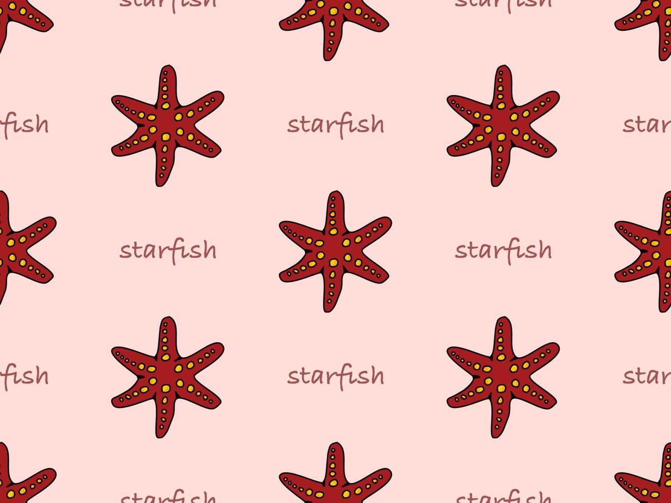 Starfish cartoon character seamless pattern on pink background vector