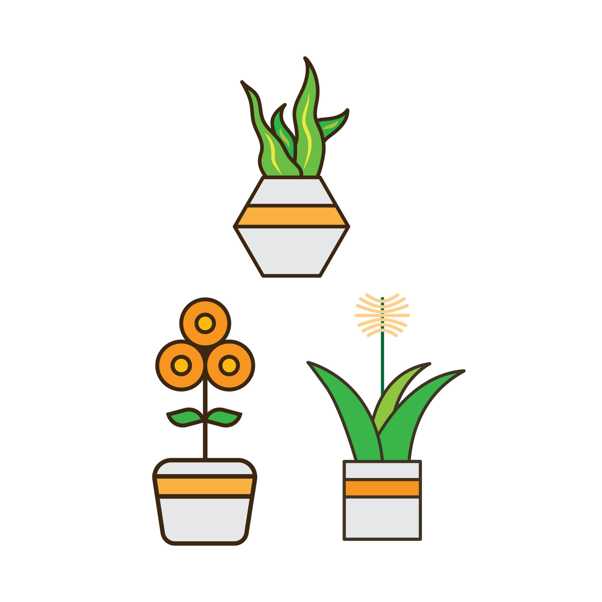 set of vector icons of plants in pots, illustration of plants in ...