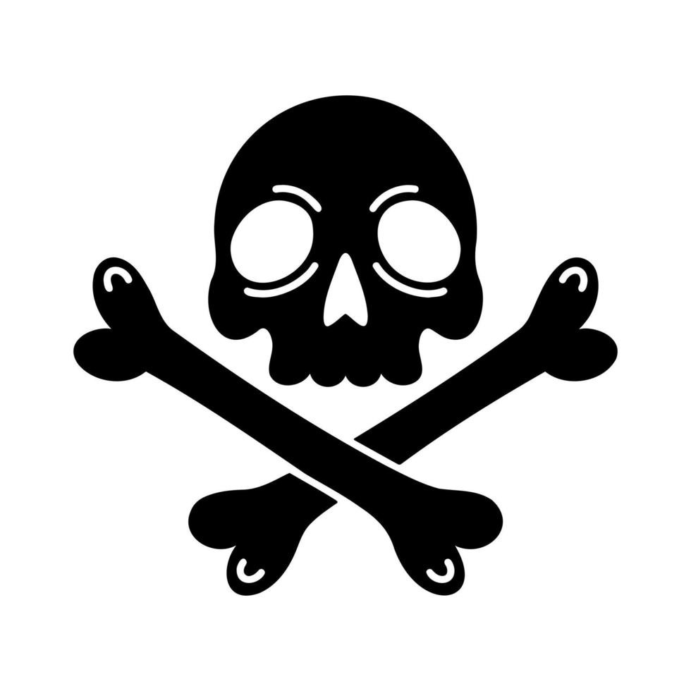 Skull and crossbones vector icon. Symbol of death, poison, danger, piracy. Black silhouette isolated on white background. Simple flat illustration for posters, prints, apps, logos, web