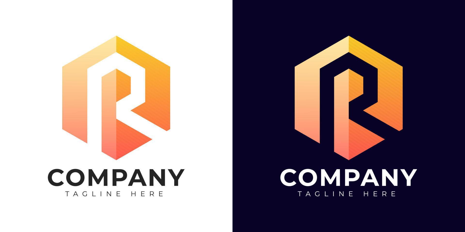Modern gradient style letter r logo template. R letter design vector with colorful creative hexagon sign.