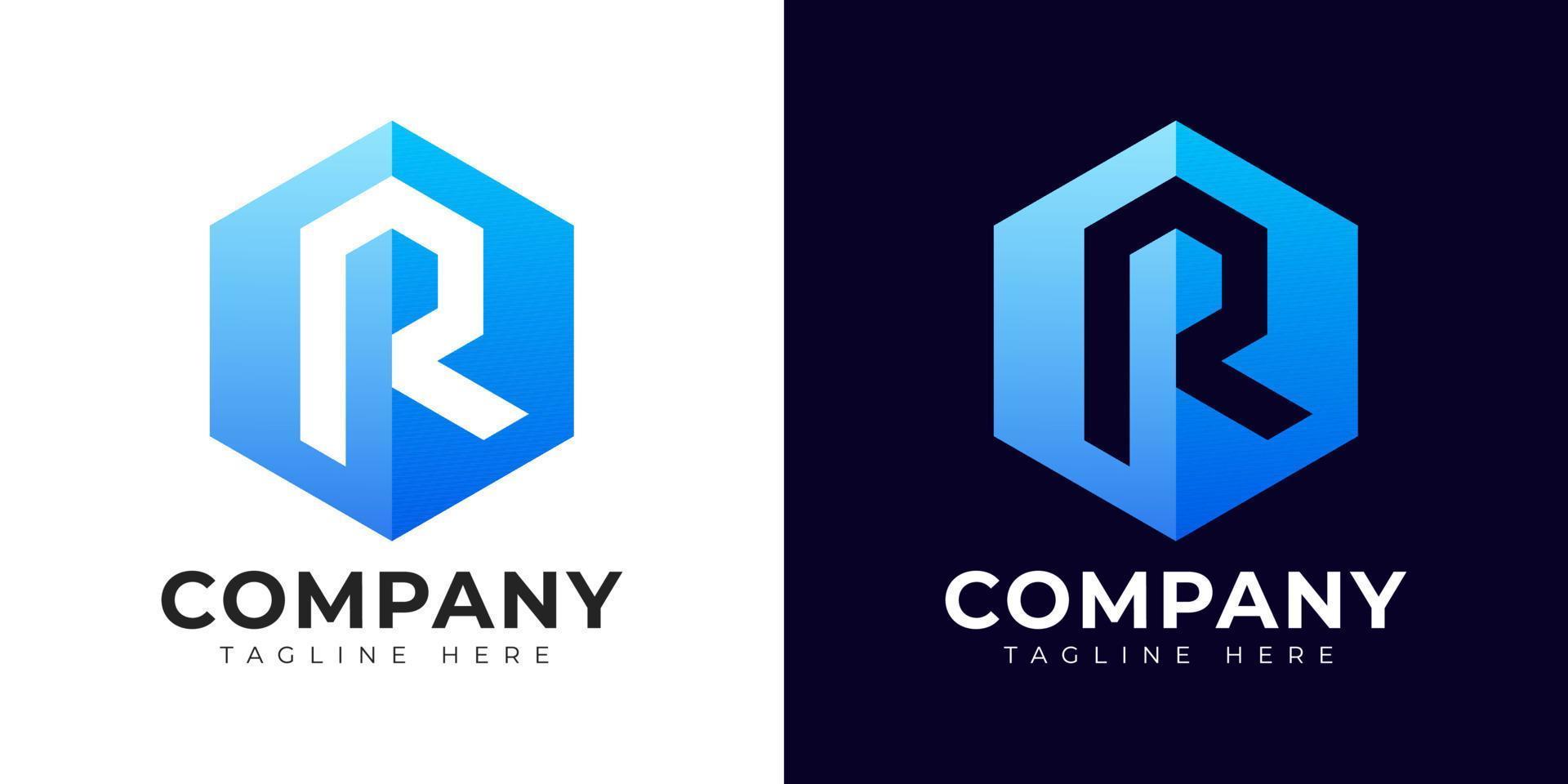 Modern gradient style letter r logo template. R letter design vector with colorful creative hexagon sign.