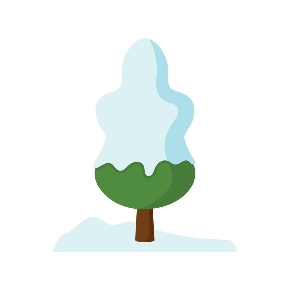 Simple Winter Tree with Snow in Cute Cartoon Vector Illustration