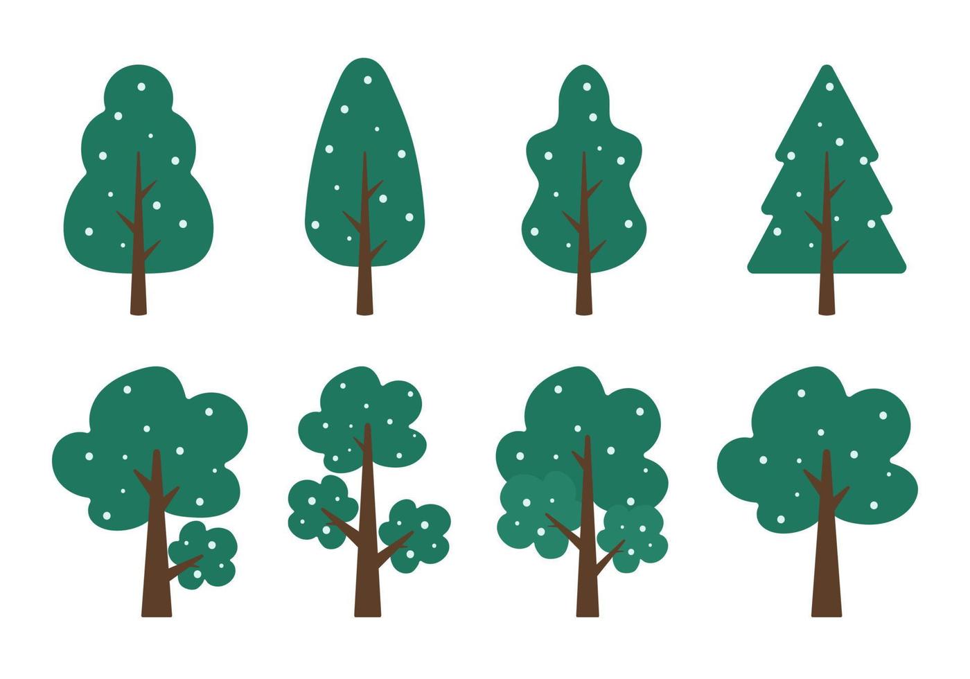 Winter Trees with Snow Collection in Flat Vector Illustration