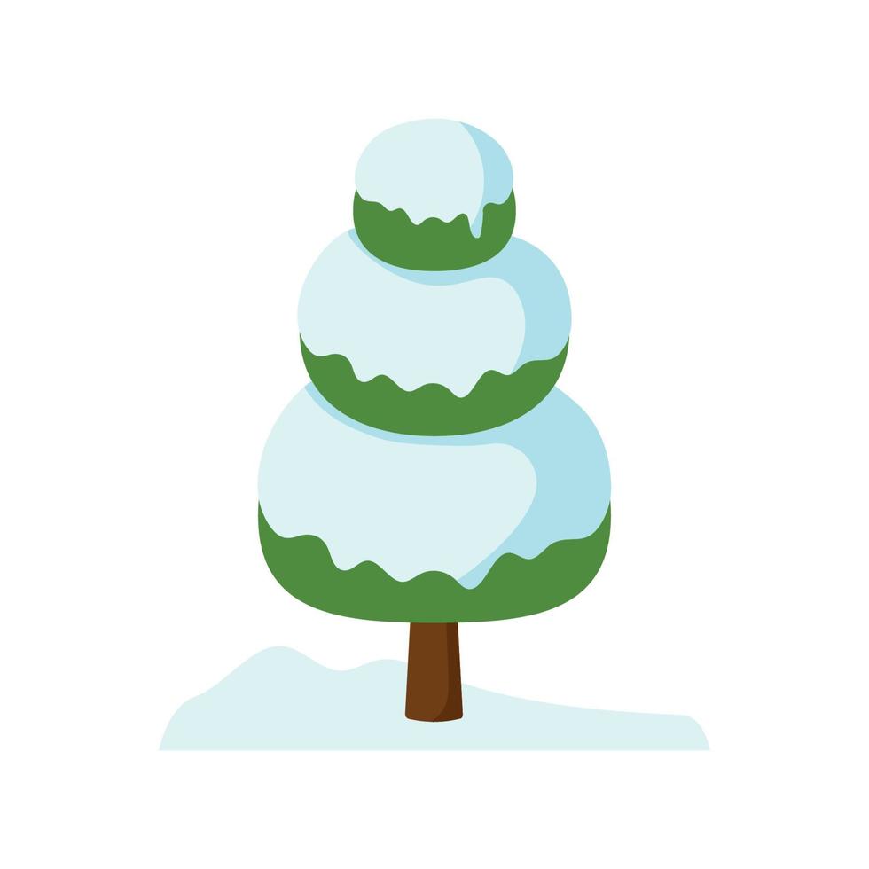 árbol de invierno con nieve en diseño de vector plano de dibujos animados animados