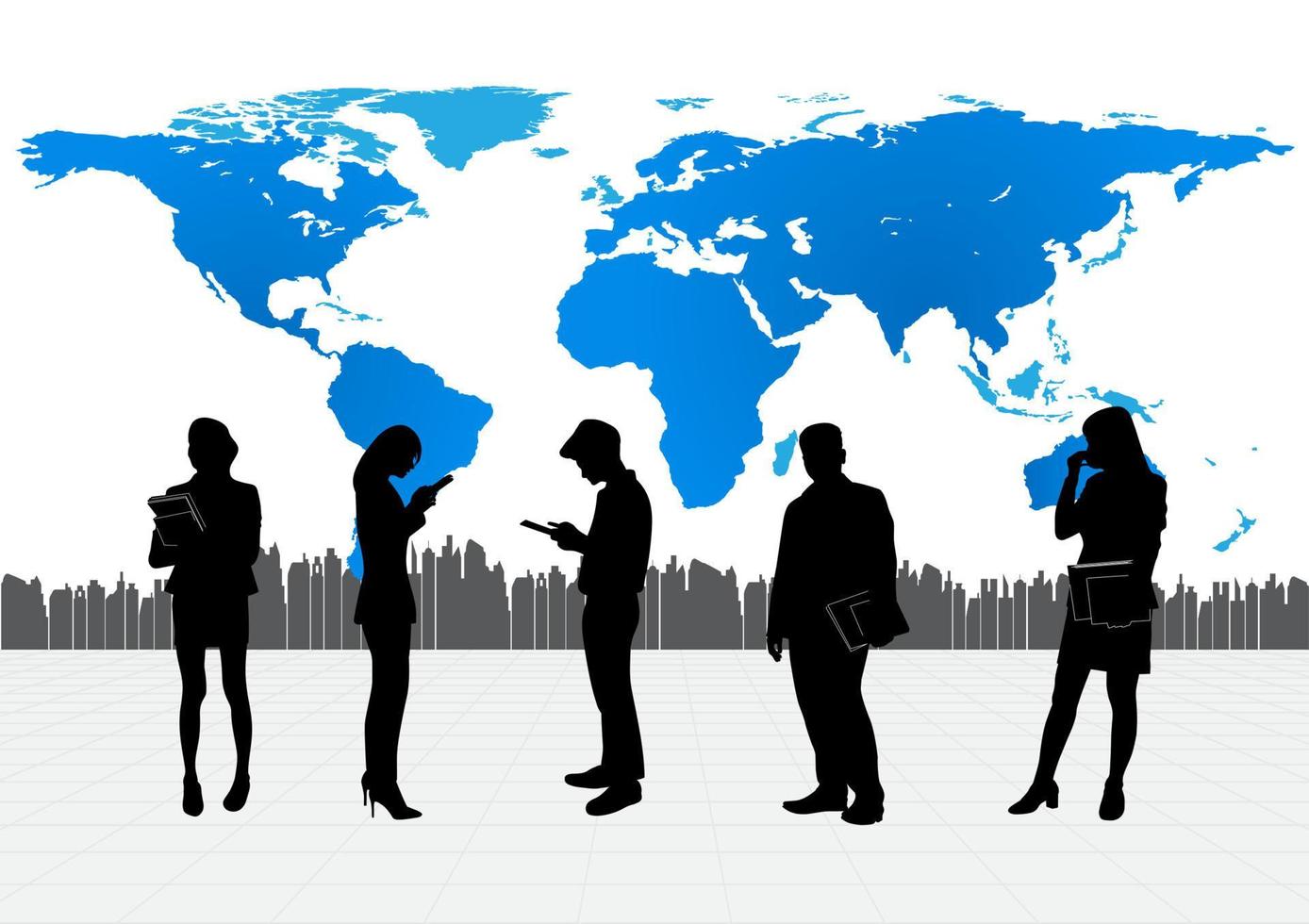 Grupo de gente de negocios con mapa mundo ilustración vectorial de fondo vector
