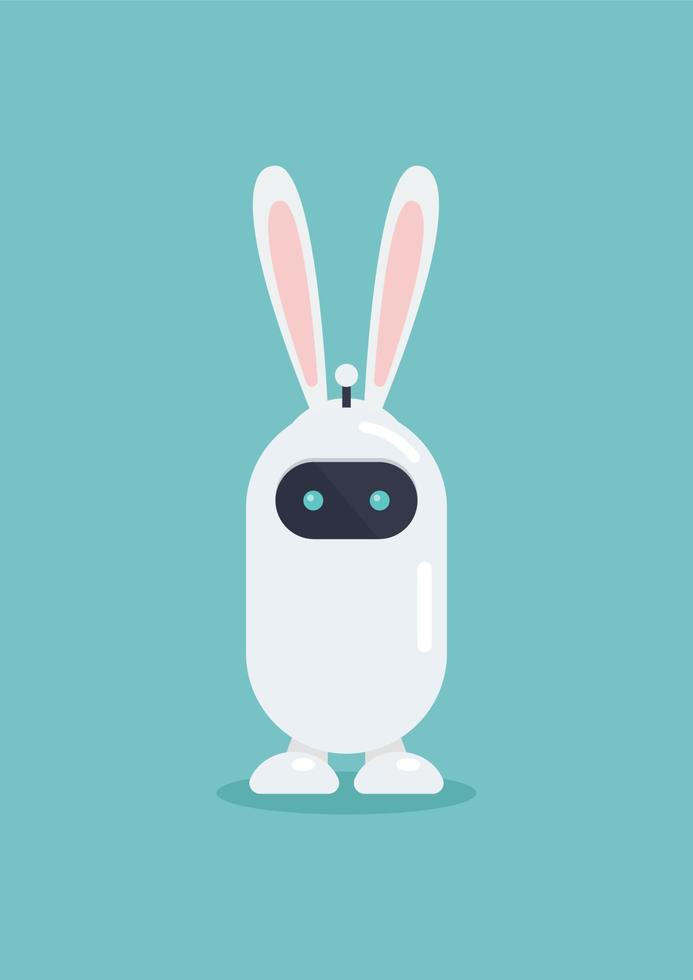 Cute robot wearing bunny ears mask in flat style vector