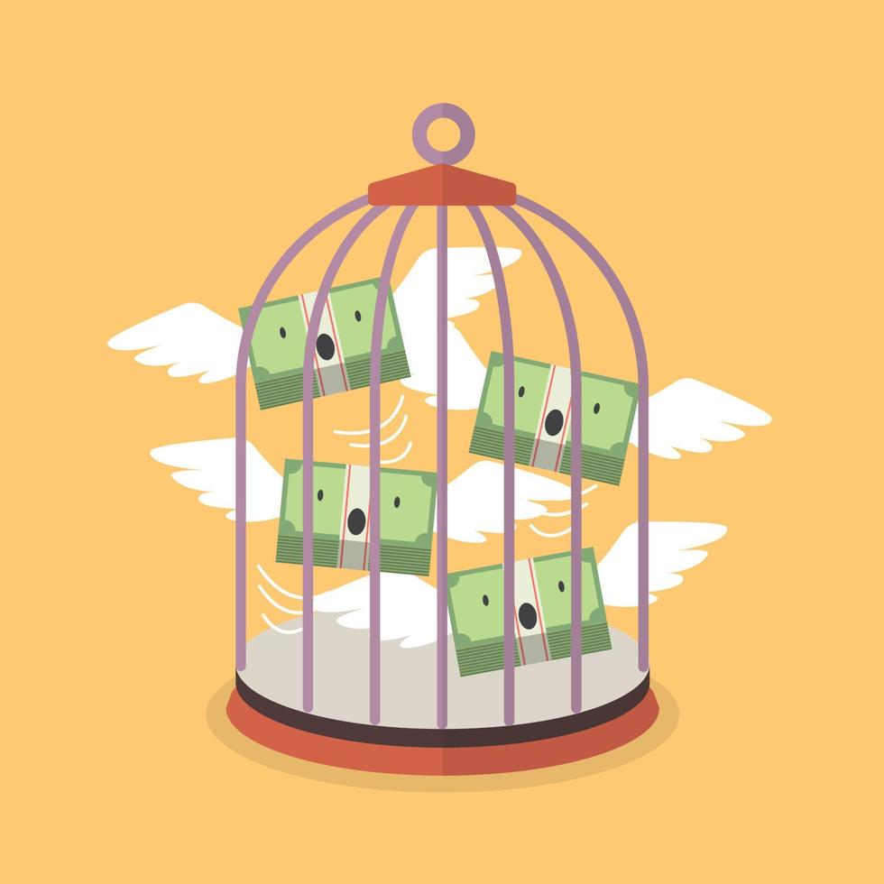 Flying money in bird cage vector