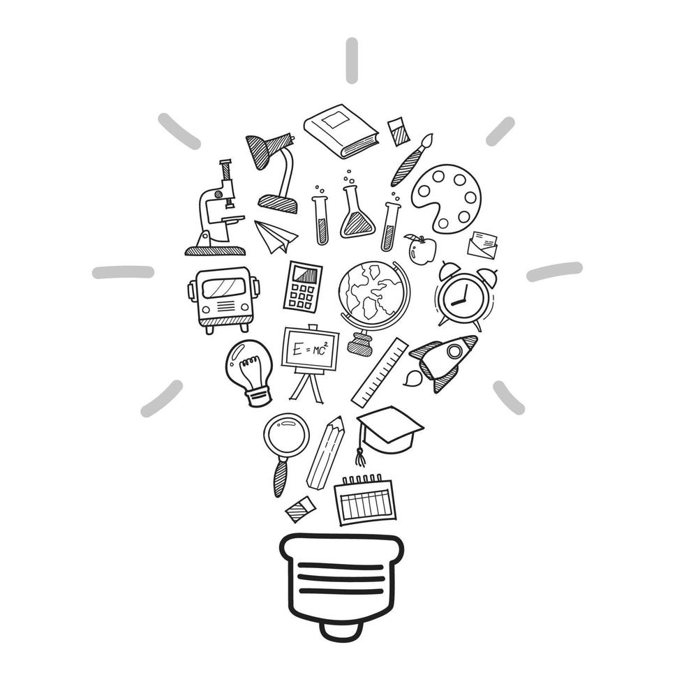 Education icons in Light bulb shape doodle style vector