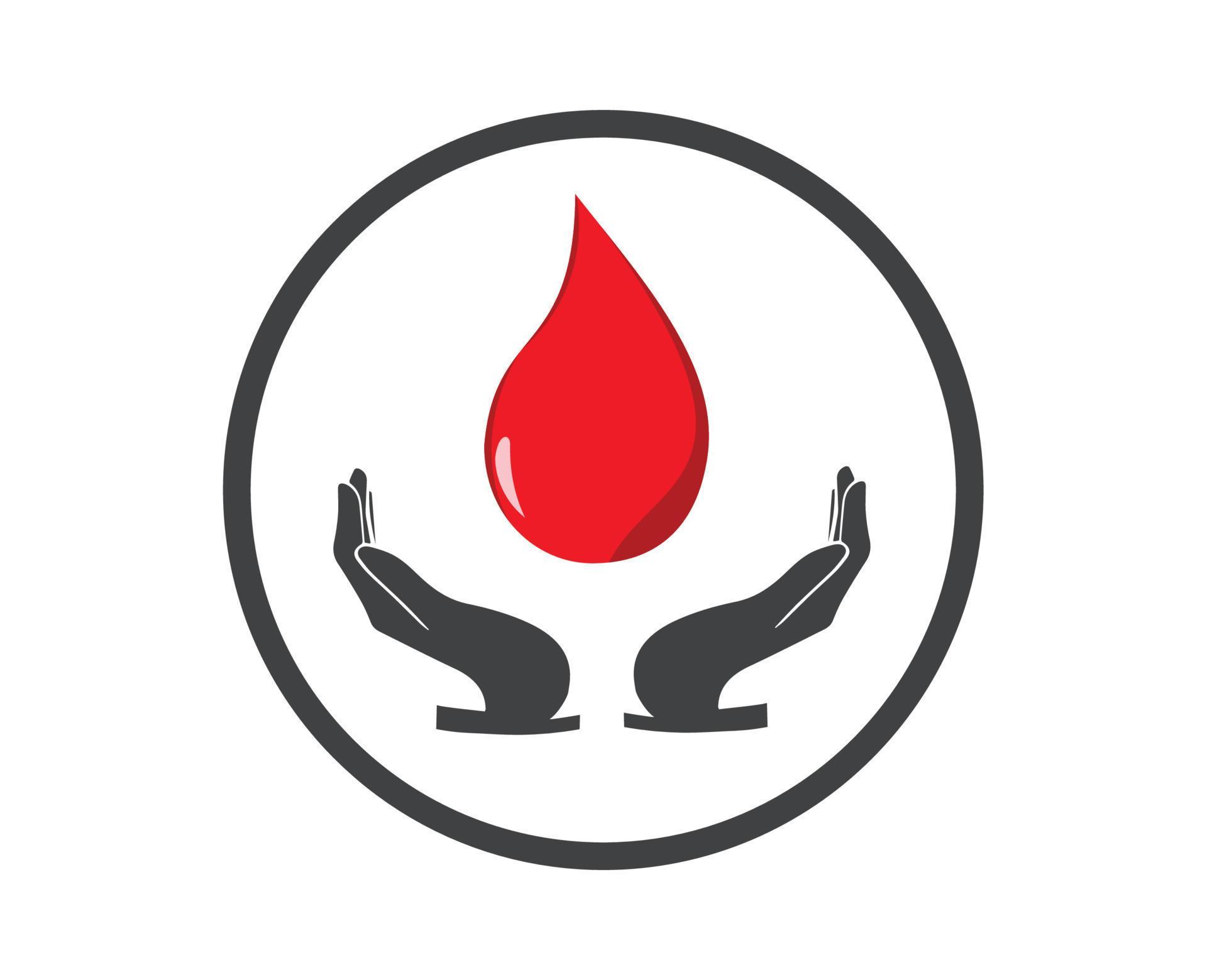 blood donation symbol. two illustrations of hands receiving a drop of