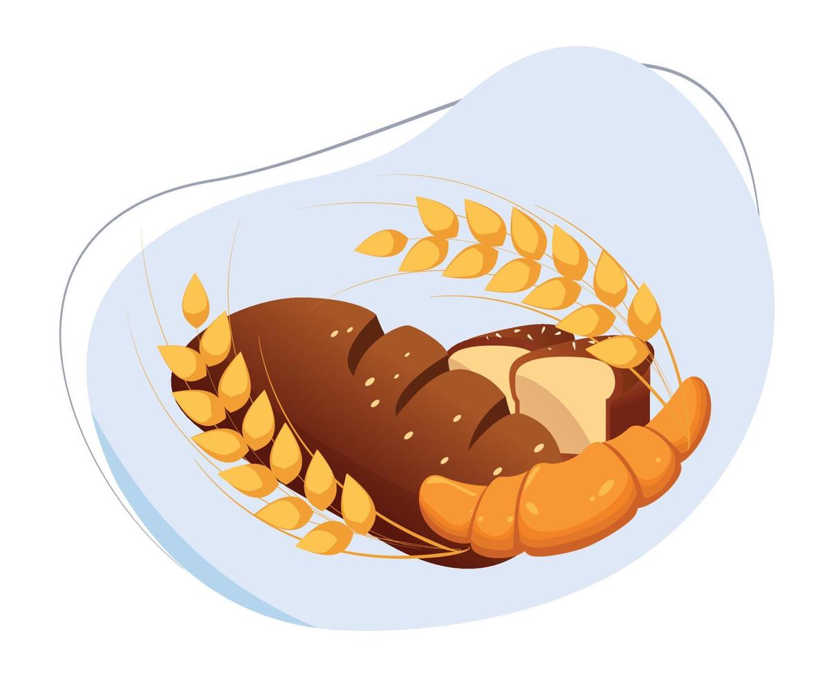 logo de pastelería con símbolo de sombrero de chef. molinillo de masa y trigo. ilustración vectorial de diseño plano vector